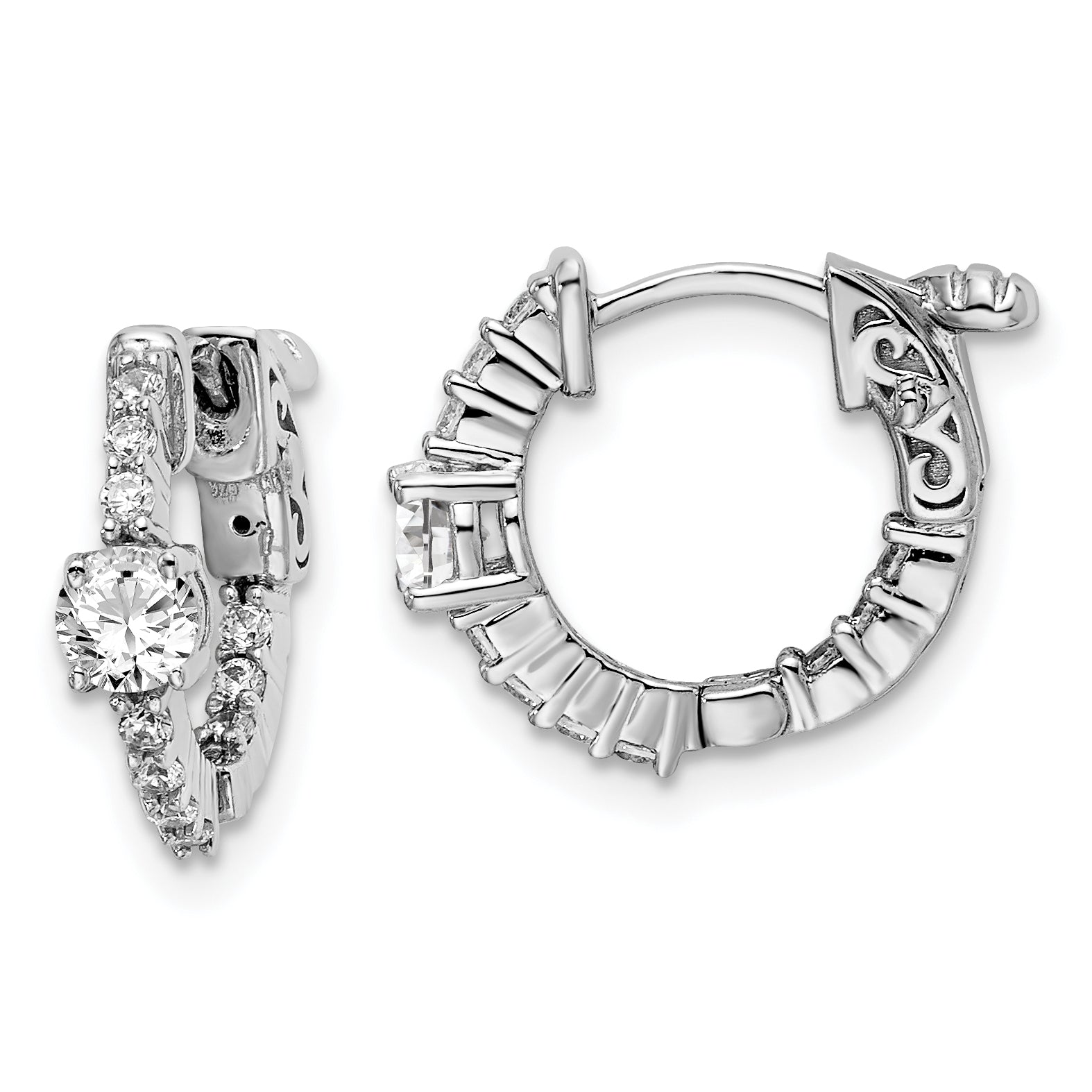 Sterling Shimmer Sterling Silver Rhodium-plated 22 Stone CZ In and Out Round Hinged Hoop Earrings Main image