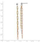 Sterling Silver RH-plate Rose & Yellow-tone Paperclip Link 3-strand Earri