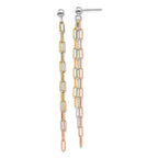 Sterling Silver RH-plate Rose & Yellow-tone Paperclip Link 3-strand Earri