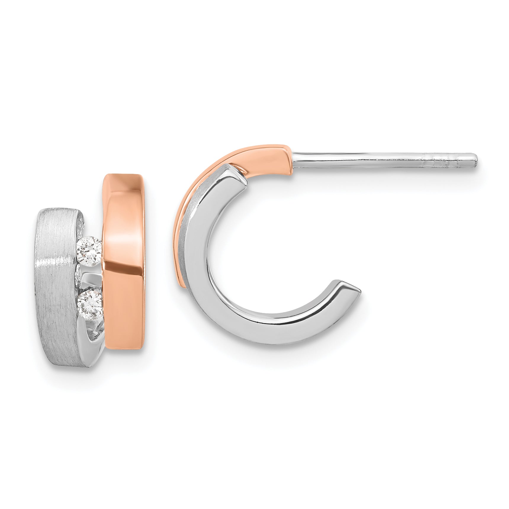 Sterling Silver Rhdoium-plated Rose Gold-plated Diamond Hoop Post Earrings Main image