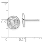 Sterling Silver Rhodium-plated Heart in Satin Circle Post Earrings