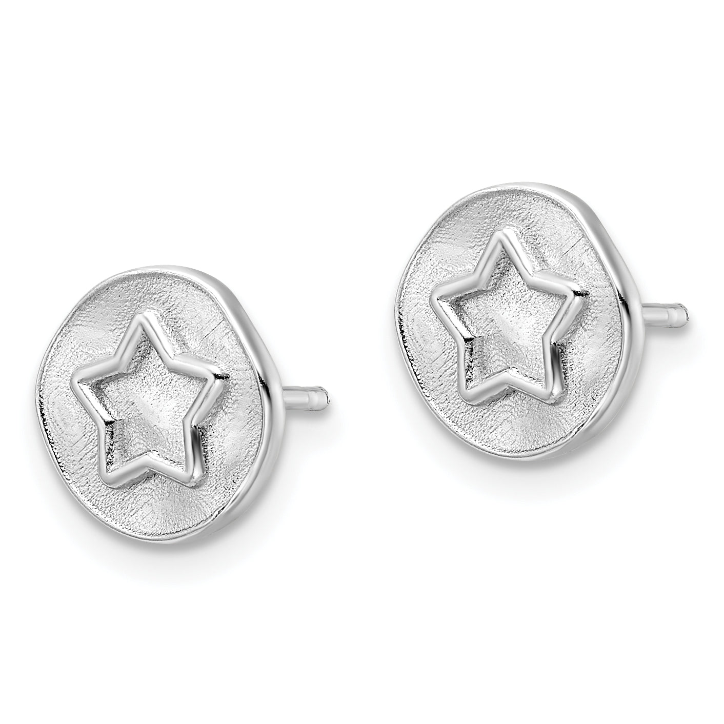 Sterling Silver Rhodium-plated Star in Satin Circle Post Earrings