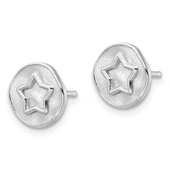 Sterling Silver Rhodium-plated Star in Satin Circle Post Earrings