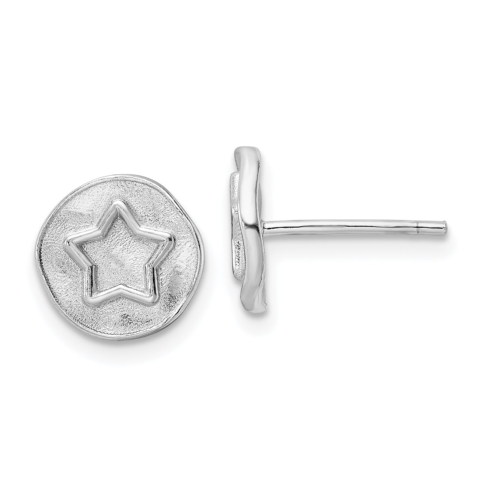 Sterling Silver Rhodium-plated Star in Satin Circle Post Earrings Main image
