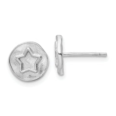Sterling Silver Rhodium-plated Star in Satin Circle Post Earrings