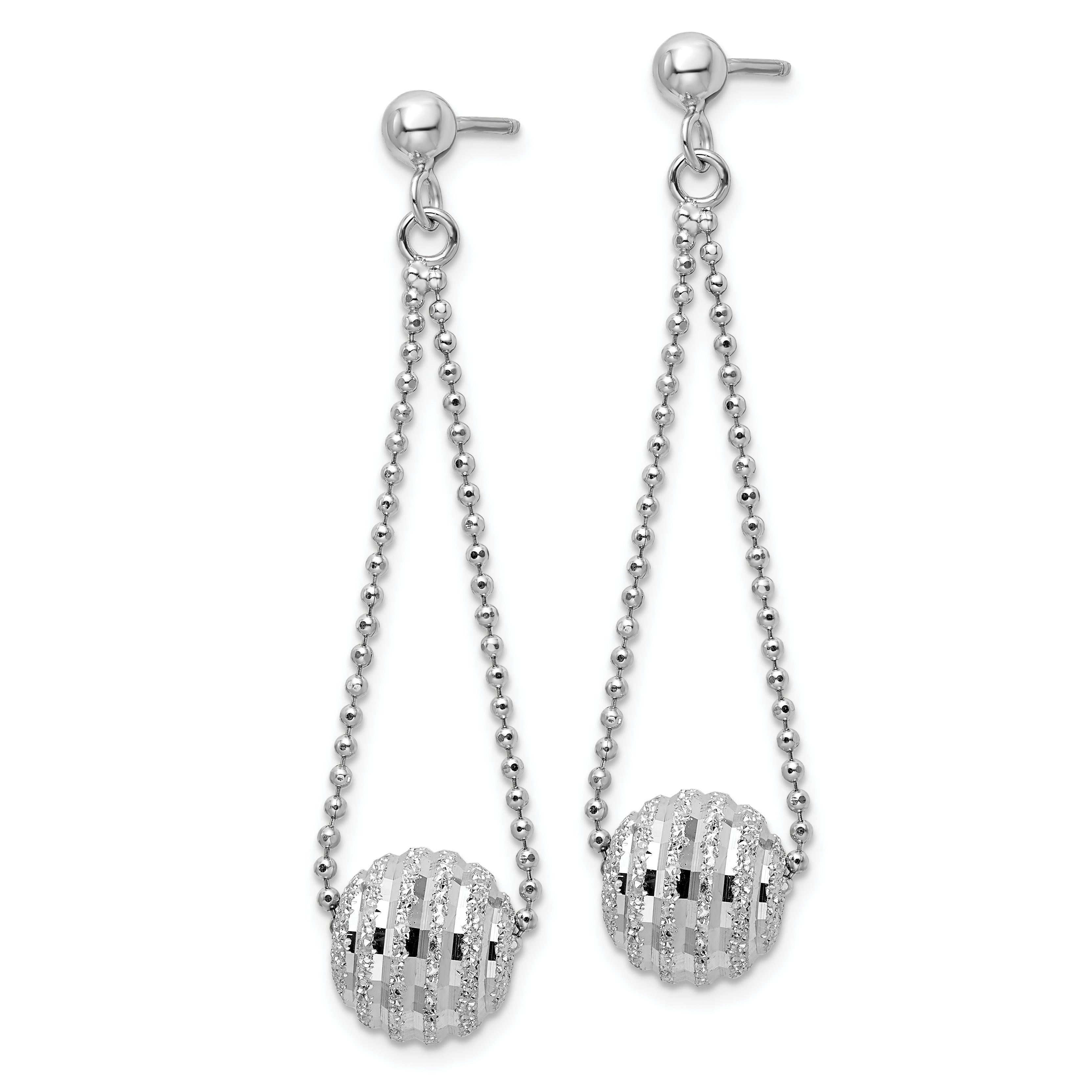 Sterling Silver Rhodium-plated Lasered Bead Chain Dangle Post Earrings Secondary image