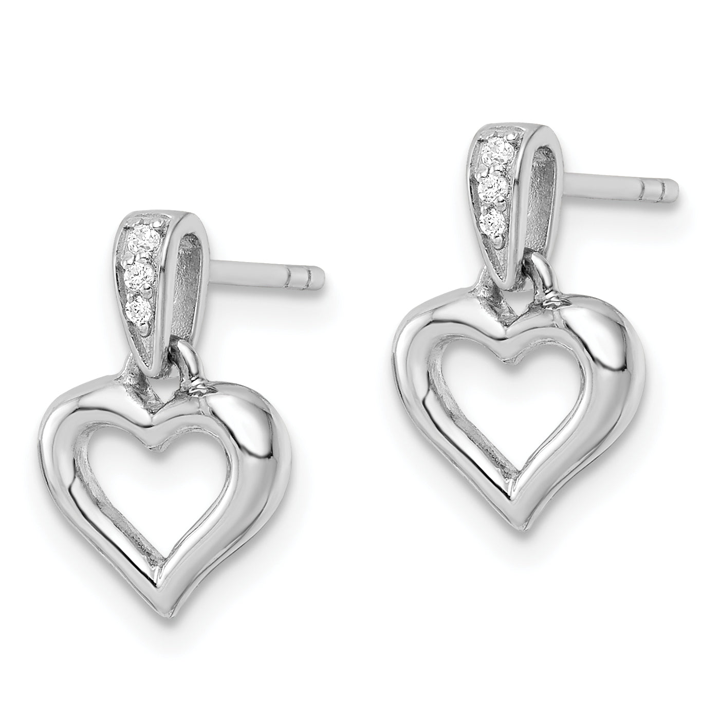Sterling Silver RH Polished CZ Heart Post Dangle Earrings Secondary image