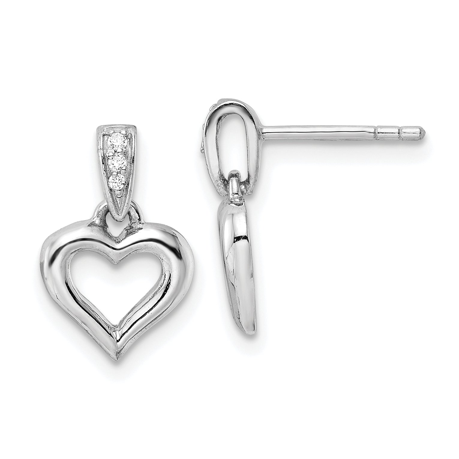 Sterling Silver RH Polished CZ Heart Post Dangle Earrings Main image