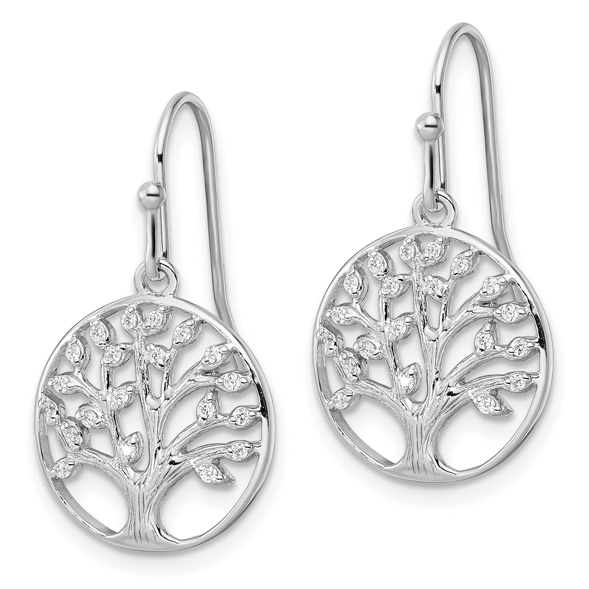 Sterling Silver Rhodium-plated Dangle Polished CZ Tree of Life Earrings Secondary image