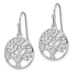 Sterling Silver Rhodium-plated Dangle Polished CZ Tree of Life Earrings