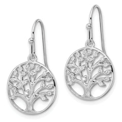 Sterling Silver Rhodium-plated Dangle Polished CZ Tree of Life Earrings