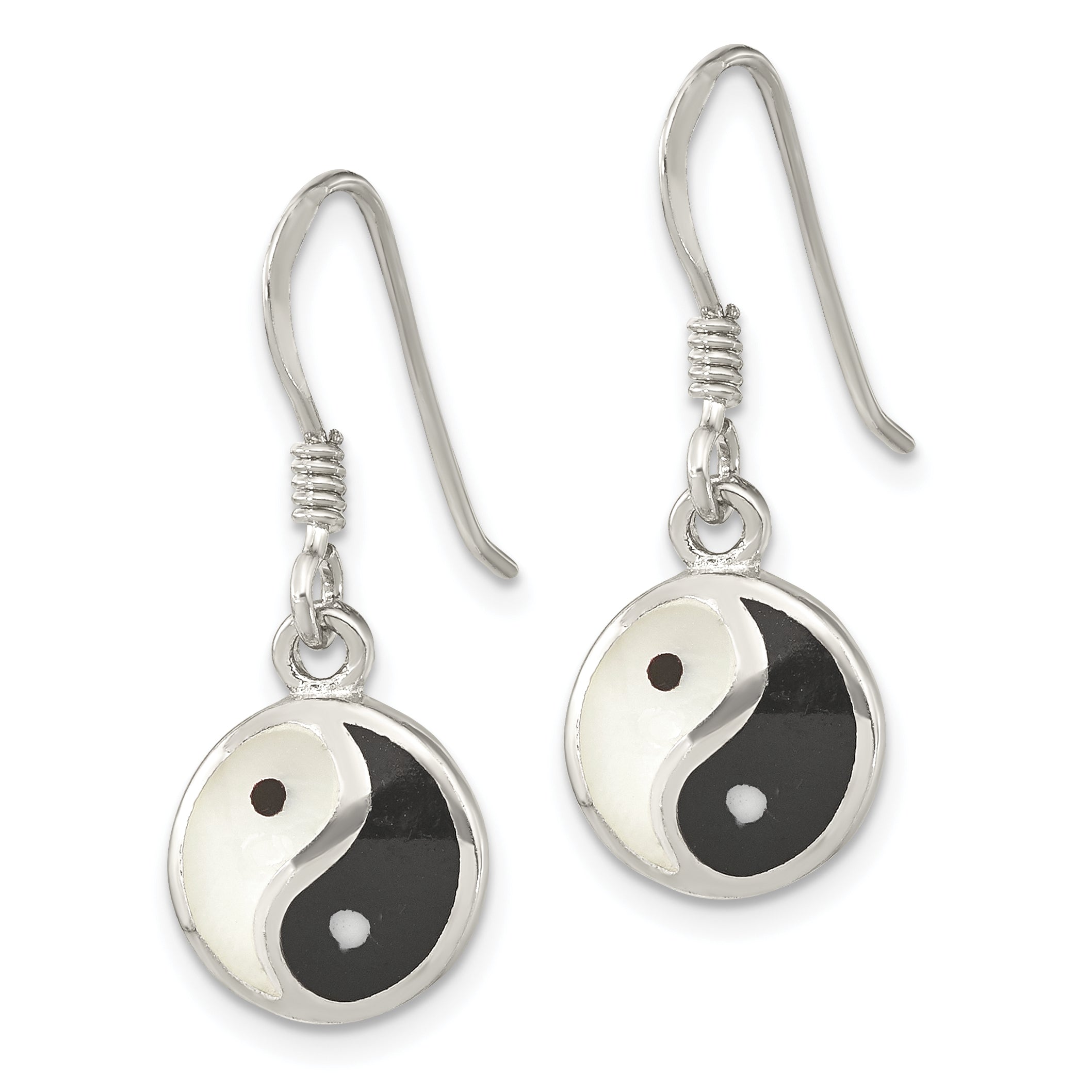 Sterling Silver Rhod-pltd MOP/Black Resin Yin Yang Dangle Earrings Secondary image
