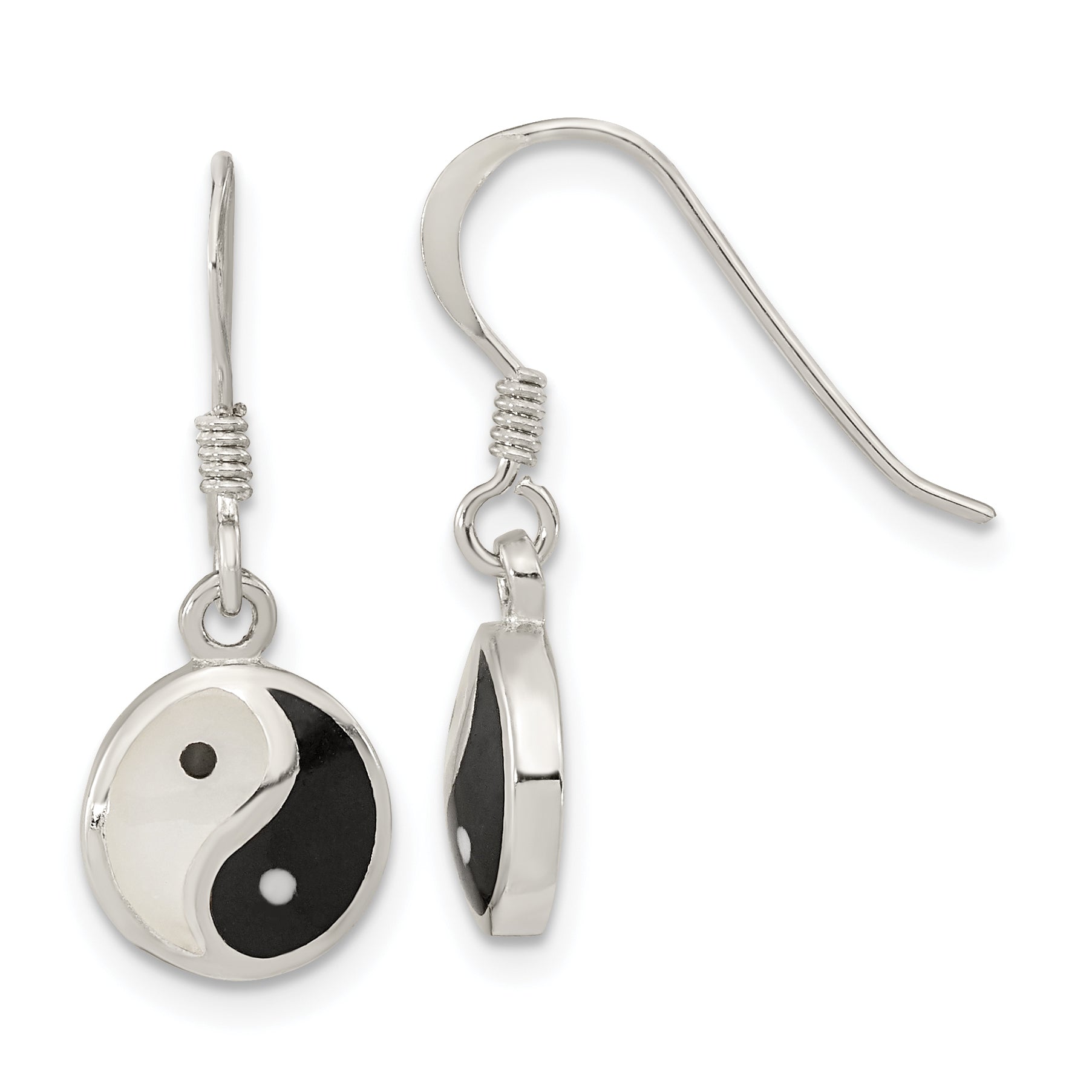 Sterling Silver Rhod-pltd MOP/Black Resin Yin Yang Dangle Earrings Main image