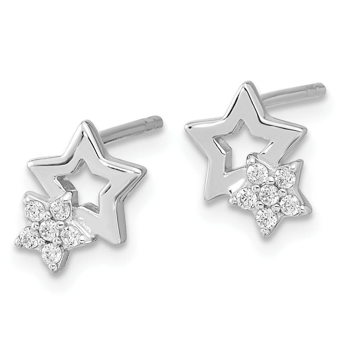 Sterling Silver Rhodium-plated CZ Star Post Earrings Secondary image