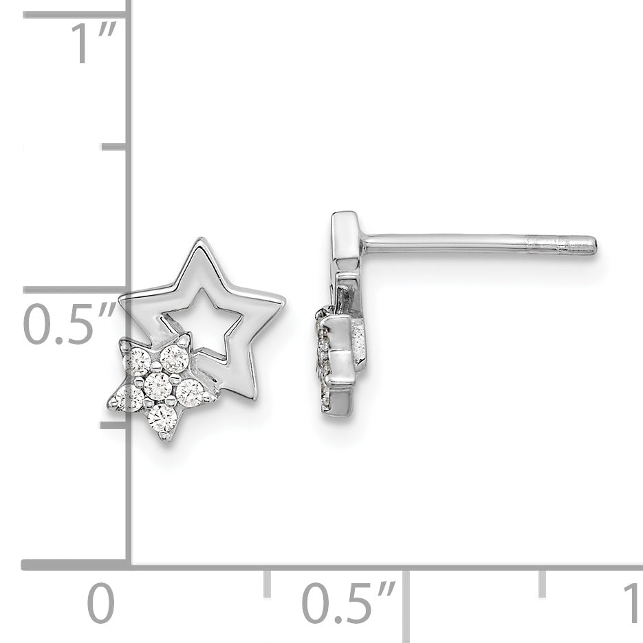 Sterling Silver Rhodium-plated CZ Star Post Earrings