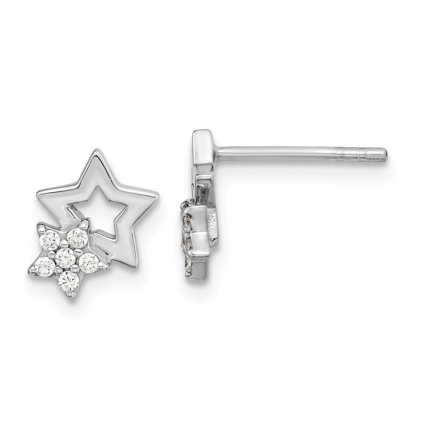 Sterling Silver Rhodium-plated CZ Star Post Earrings