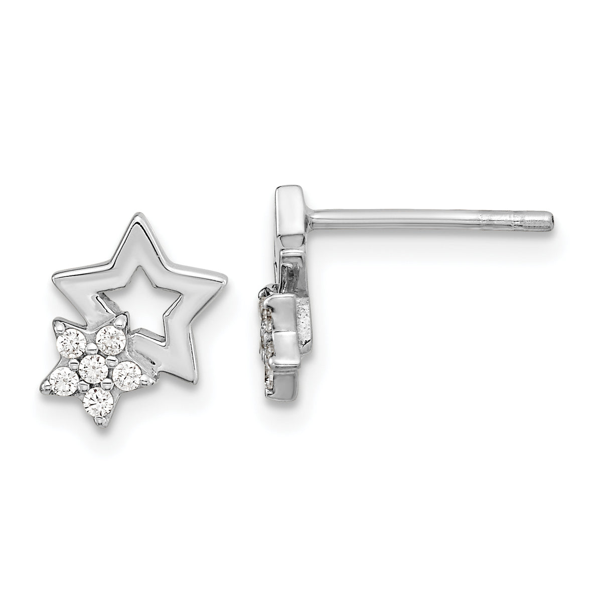 Sterling Silver Rhodium-plated CZ Star Post Earrings