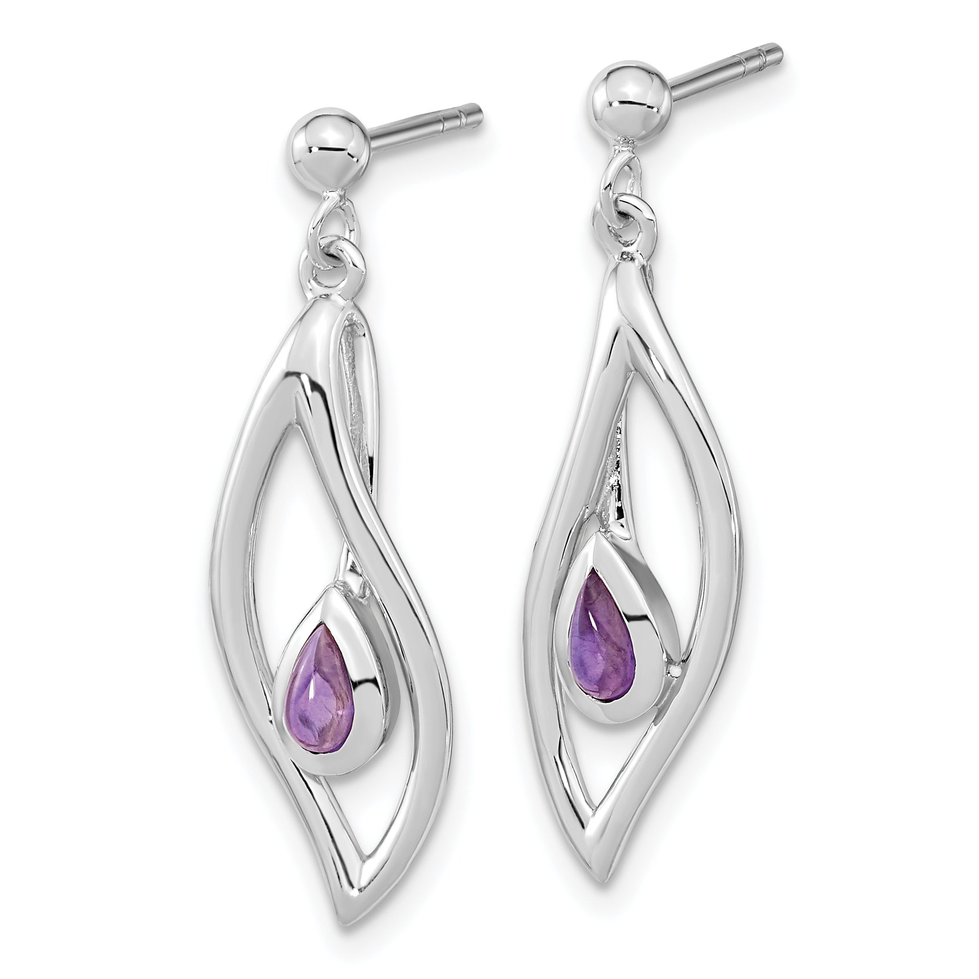 Sterling Silver Rh-plated Amethyst Dangle Post Earrings Secondary image