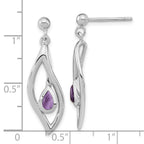 Sterling Silver Rh-plated Amethyst Dangle Post Earrings