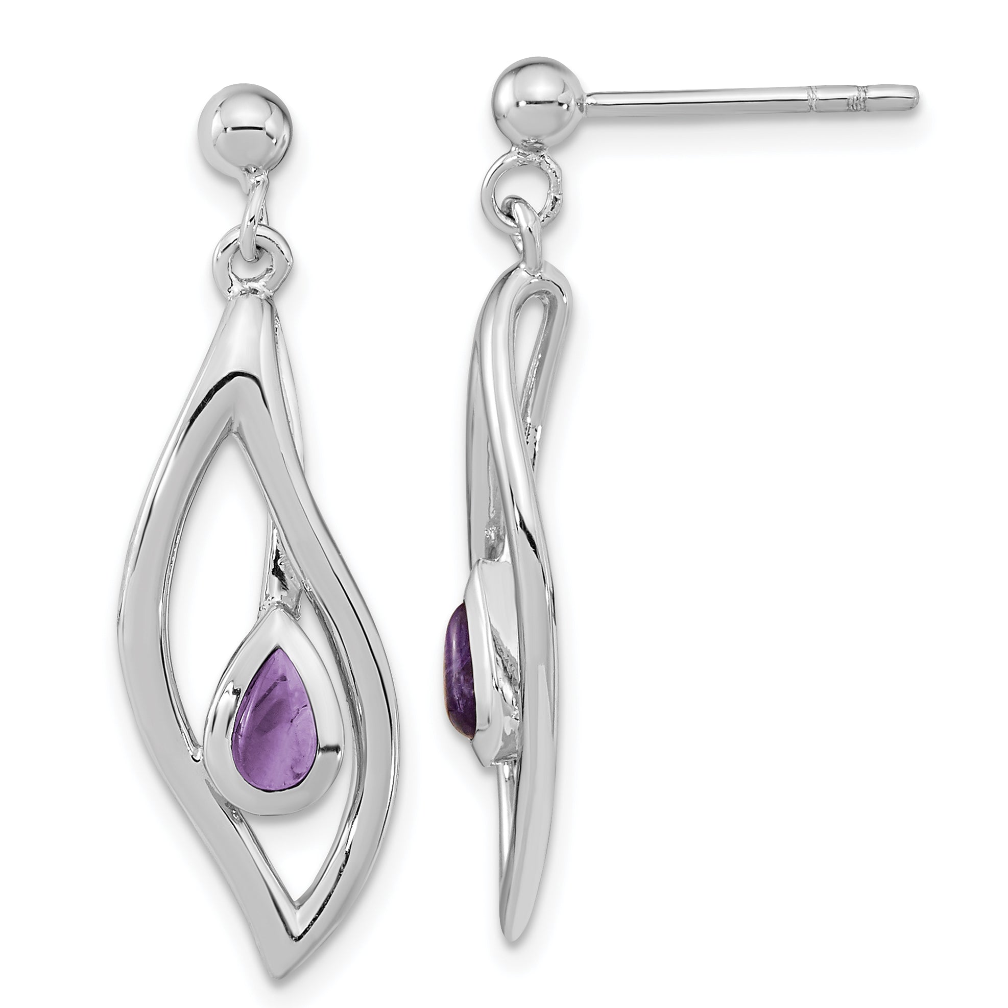 Sterling Silver Rh-plated Amethyst Dangle Post Earrings Main image