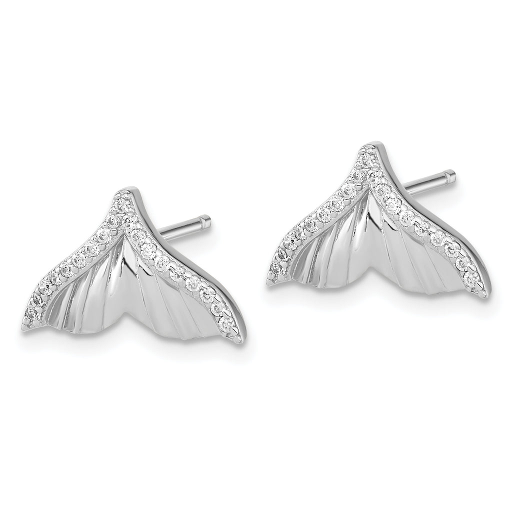 Pure Fire Sterling Silver Rhod-plated CZ Textured Tail Post Earrings