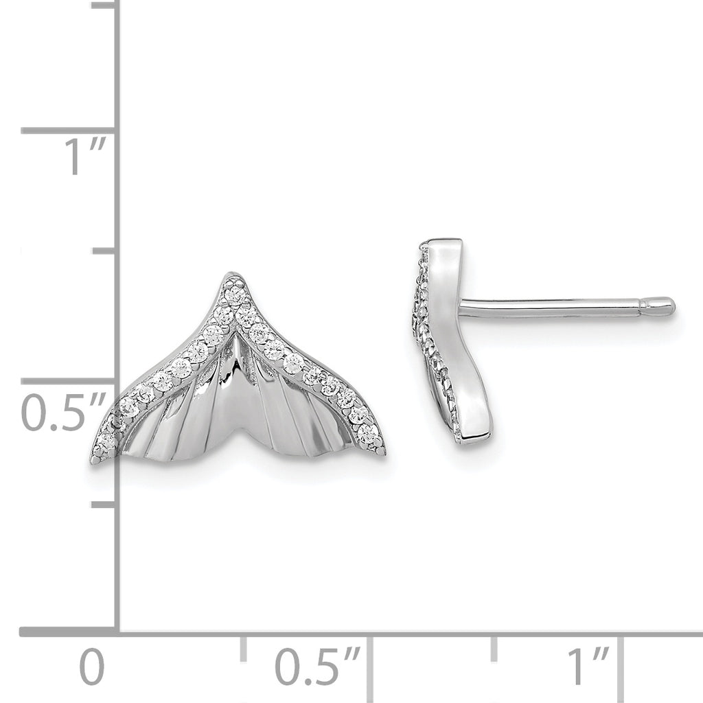 Pure Fire Sterling Silver Rhod-plated CZ Textured Tail Post Earrings