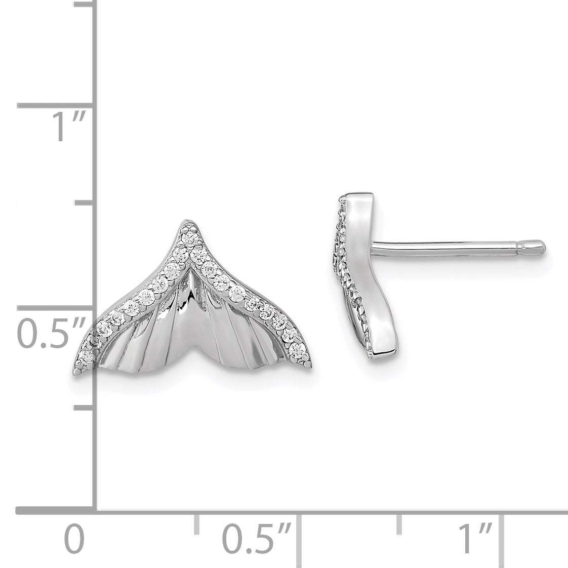 Pure Fire Sterling Silver Rhod-plated CZ Textured Tail Post Earrings