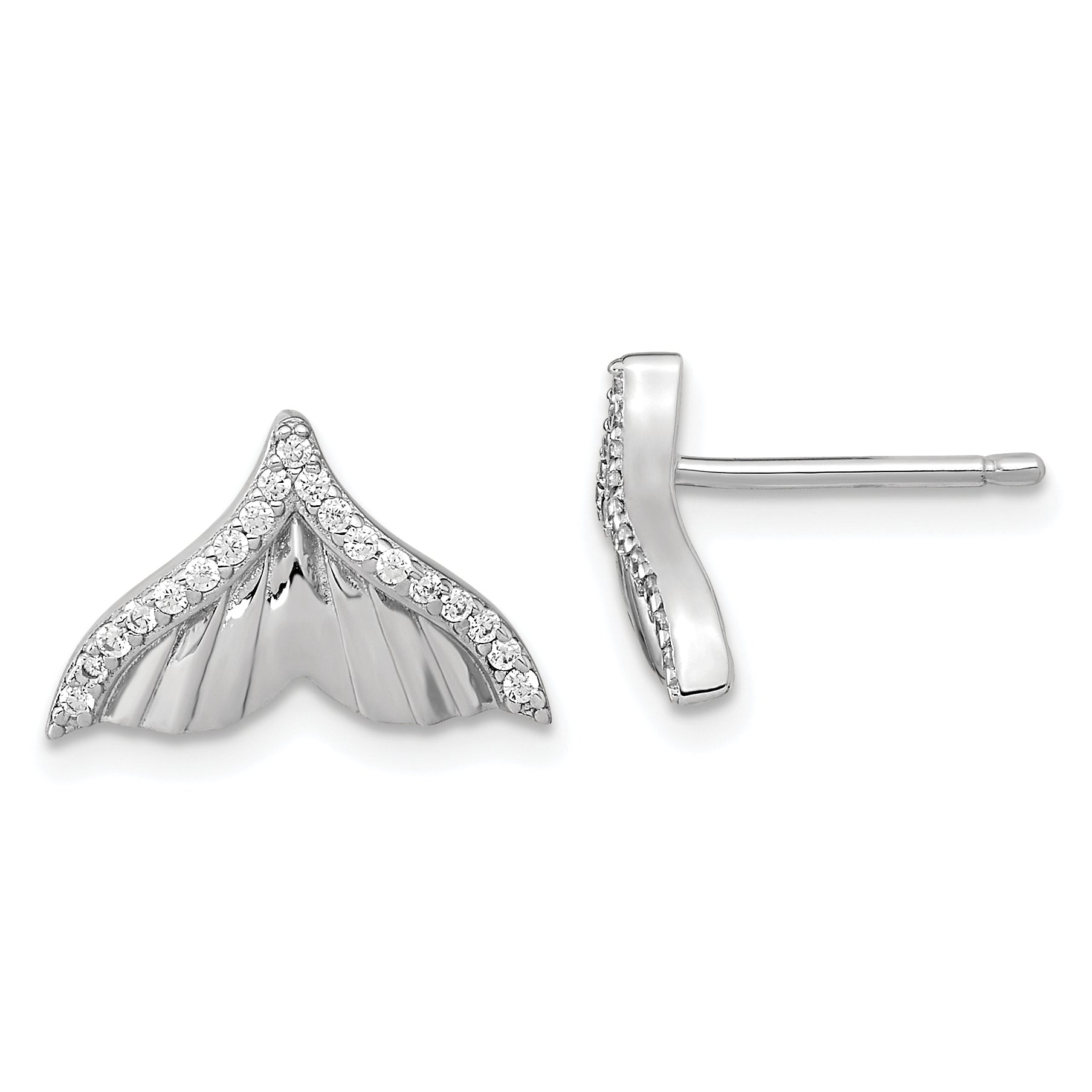 Pure Fire Sterling Silver Rhod-plated CZ Textured Tail Post Earrings Main image