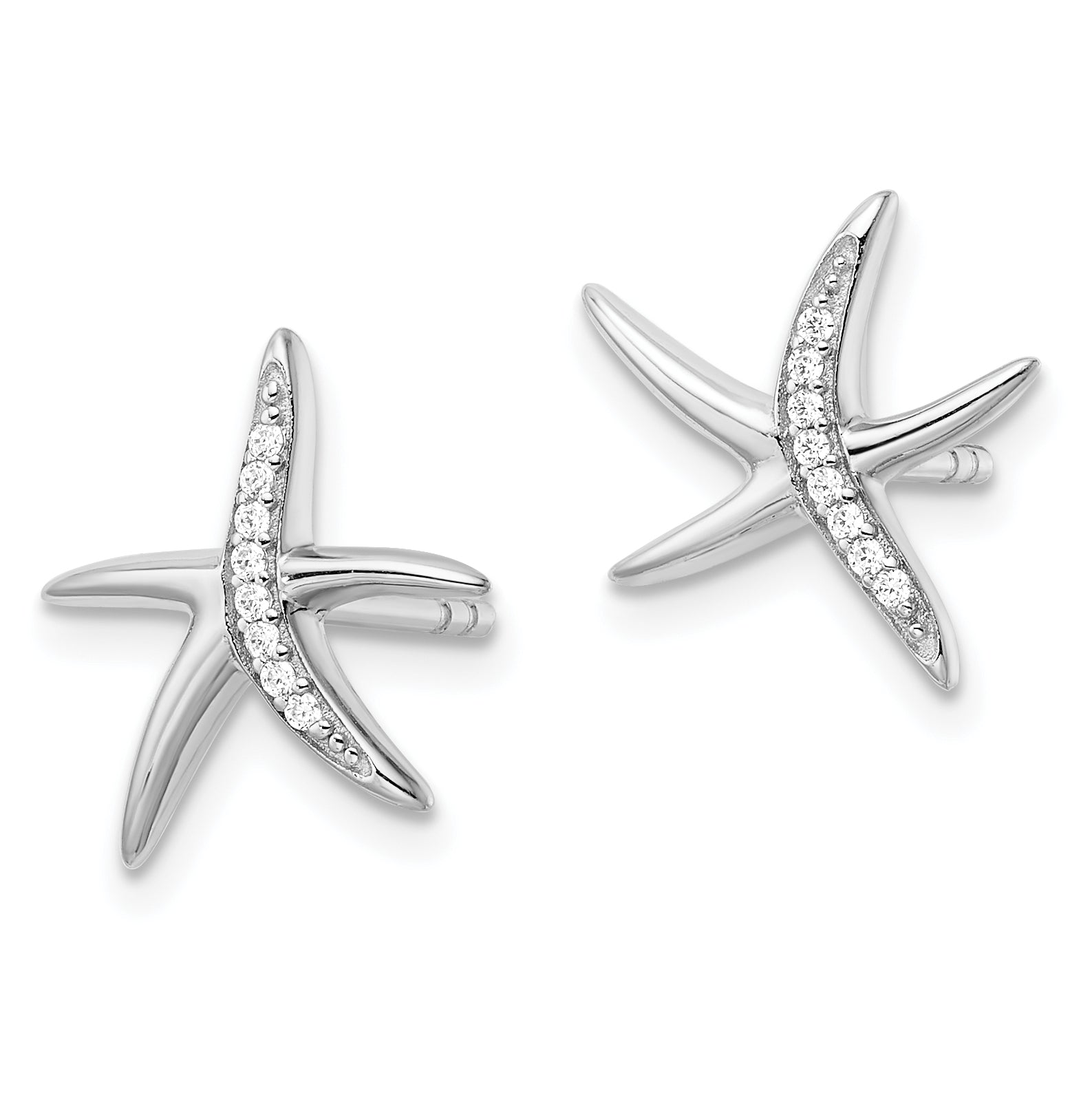 Sterling Silver Rhodium-plated CZ Starfish Post Earrings Secondary image
