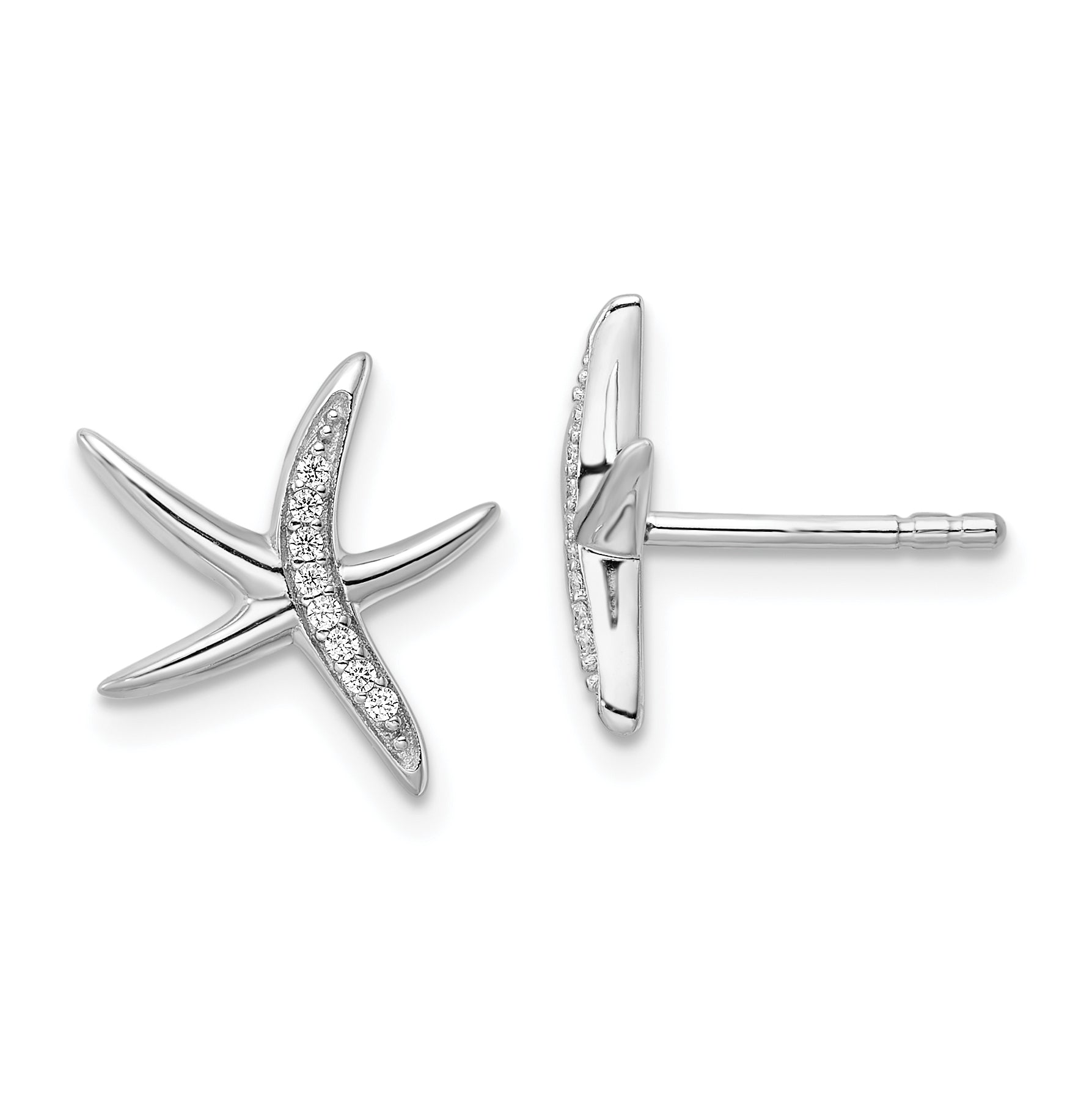 Sterling Silver Rhodium-plated CZ Starfish Post Earrings Main image