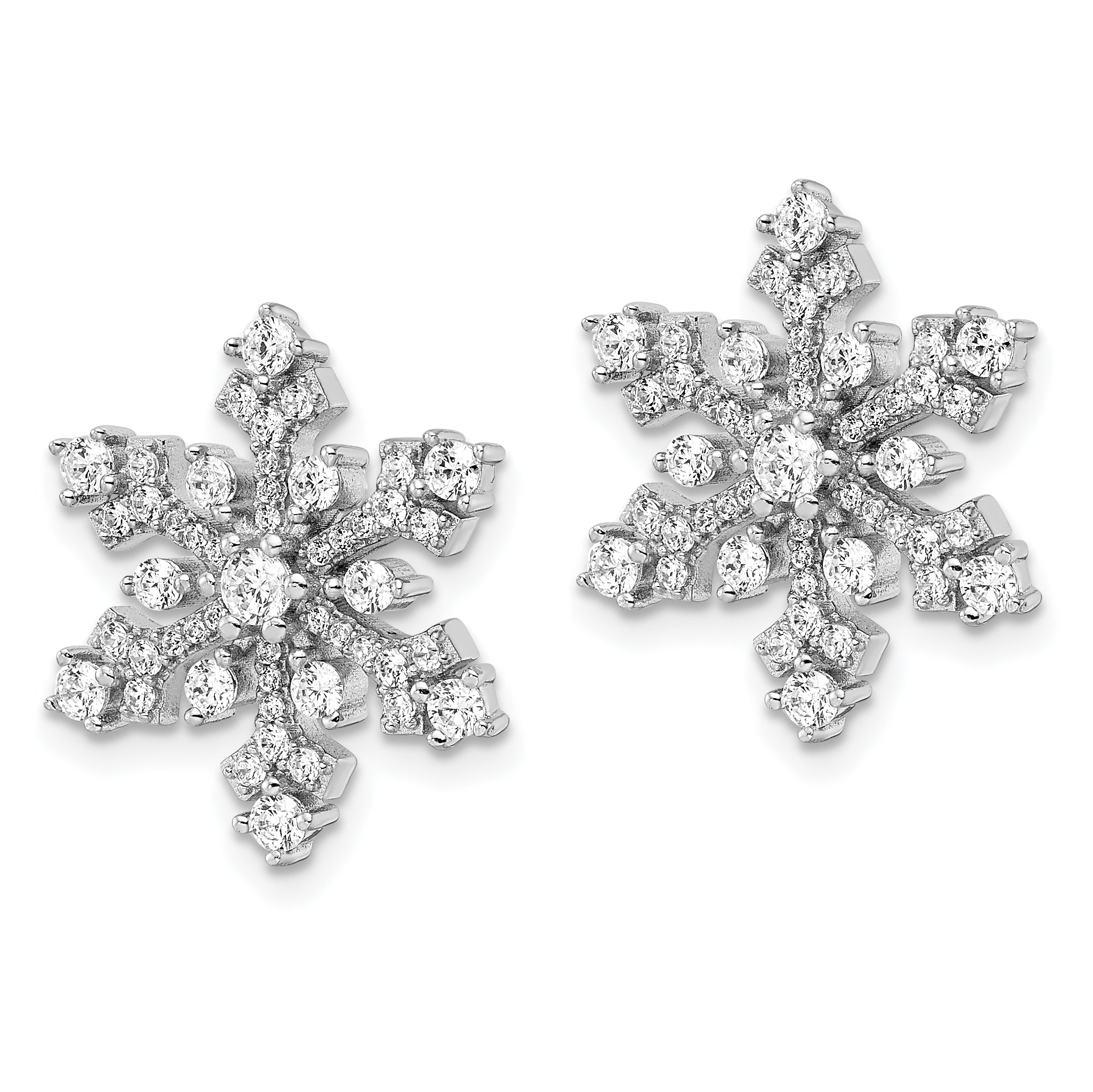 Sterling Silver Rhodium-plated CZ Snowflake Post Earrings Secondary image