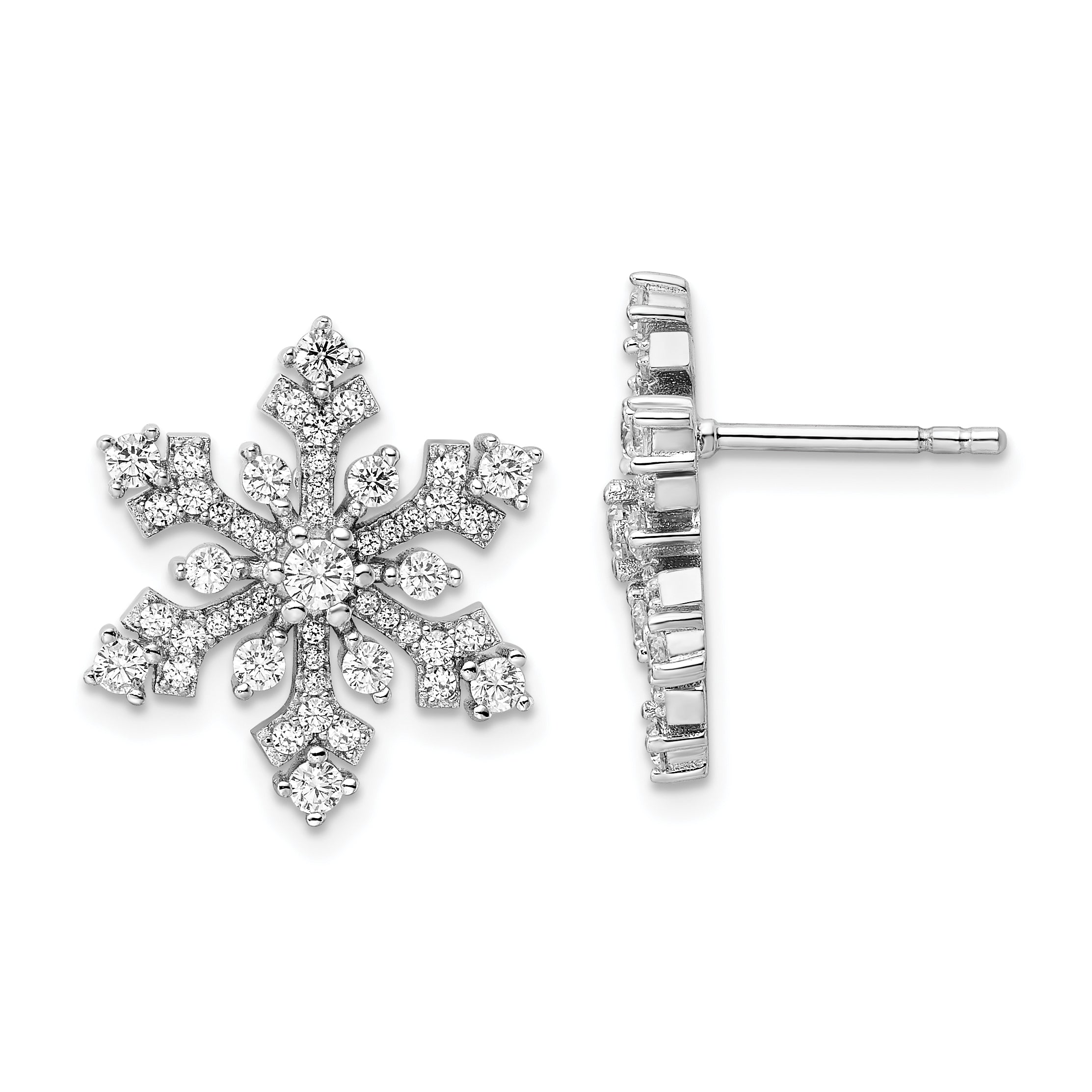 Sterling Silver Rhodium-plated CZ Snowflake Post Earrings Main image
