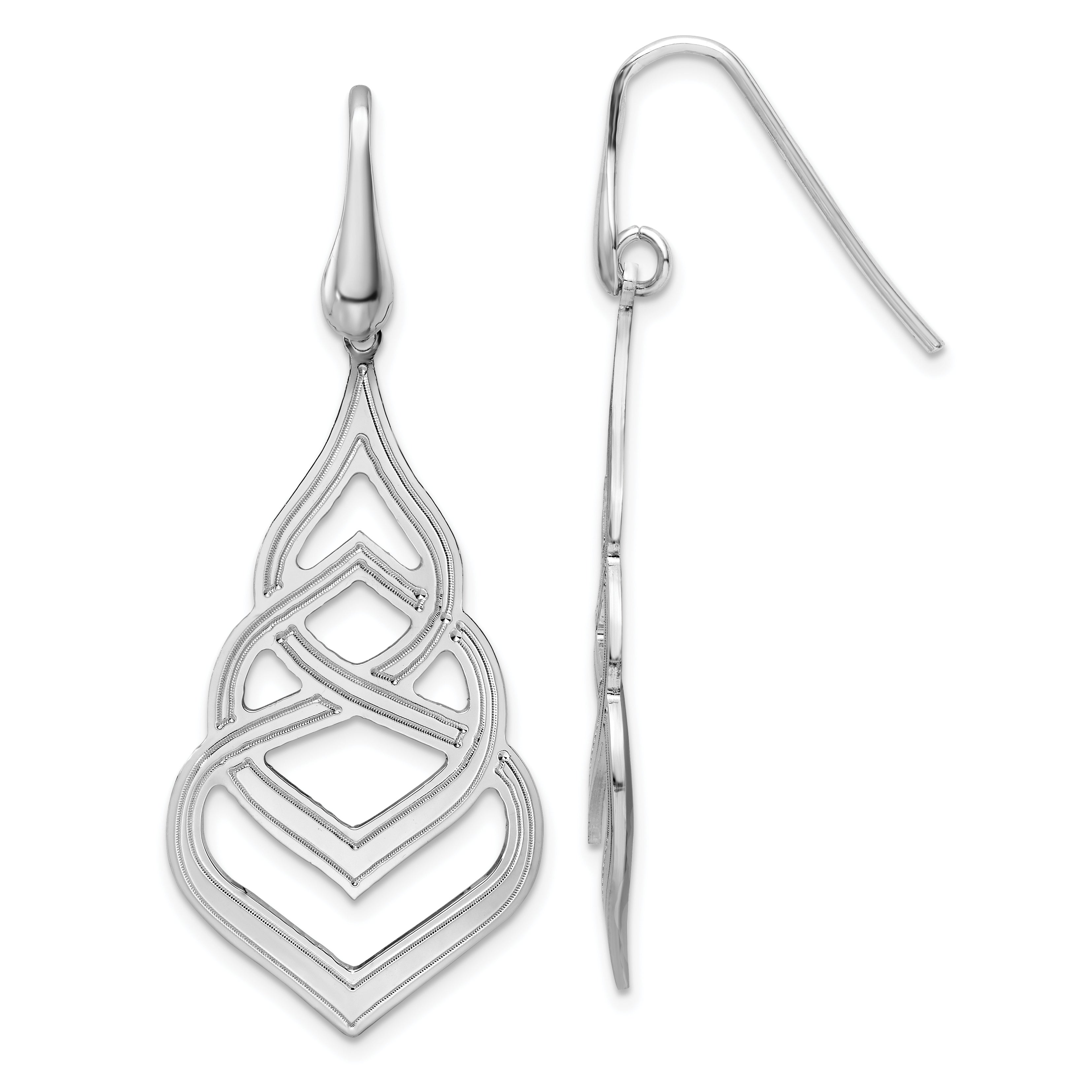 Sterling Silver Rhod. Polished Grooved Fancy Drop Dangle Earrings Main image