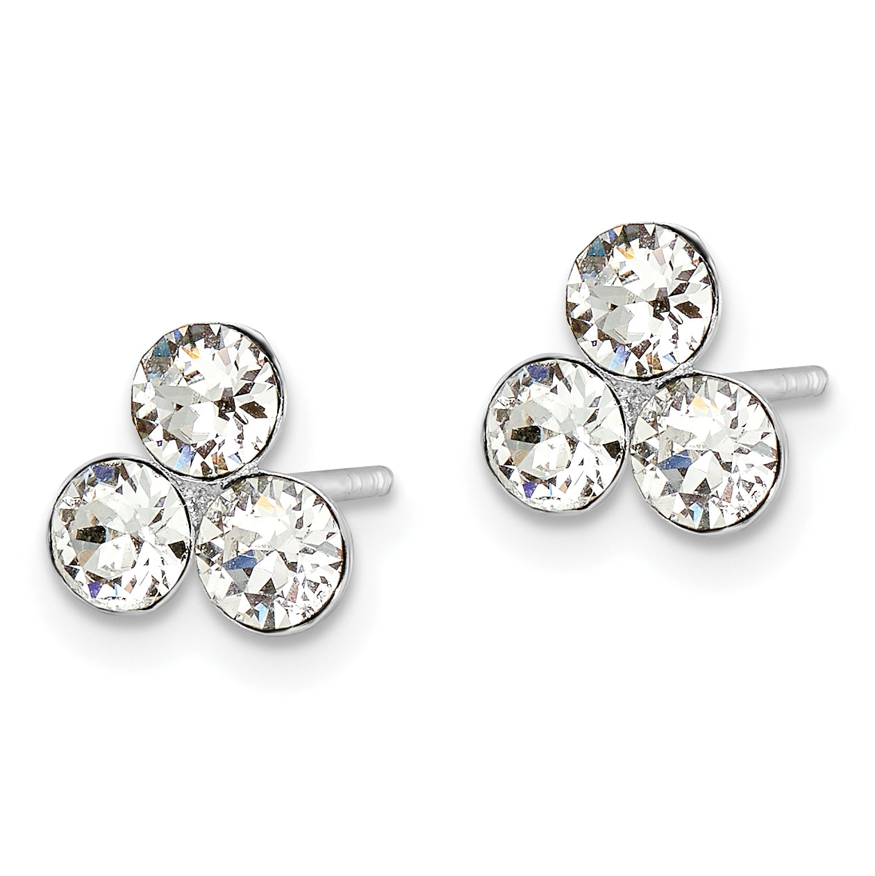 Sterling Silver RH-plated Crystal 3-stone Post Earrings Secondary image
