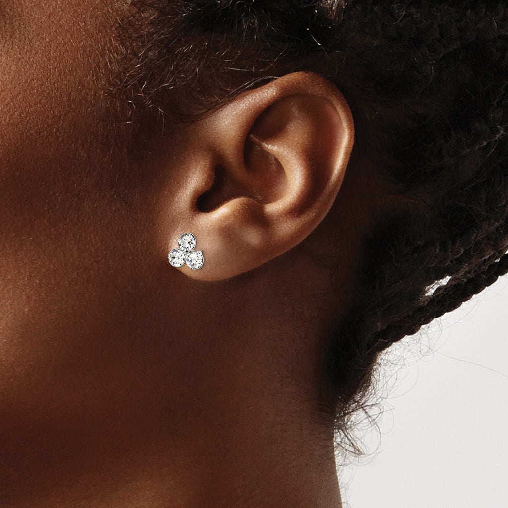 Crystal Three-Stone Stud Earrings in Sterling Silver, 8.54mm - Sophia Jewelers