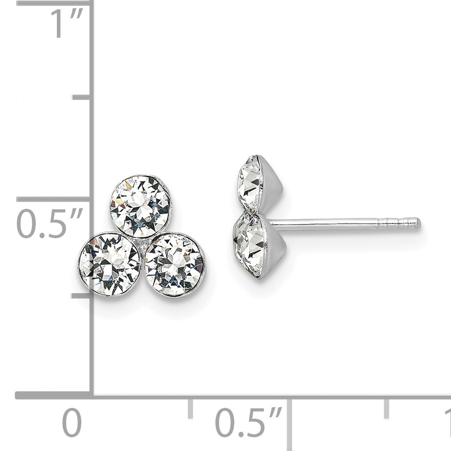 Sterling Silver RH-plated Crystal 3-stone Post Earrings