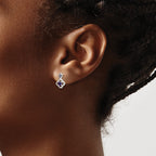 Sterling Silver Polished Purple CZ Flower Post Dangle Earrings