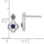 Sterling Silver Polished Purple CZ Flower Post Dangle Earrings