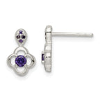 Sterling Silver Polished Purple CZ Flower Post Dangle Earrings