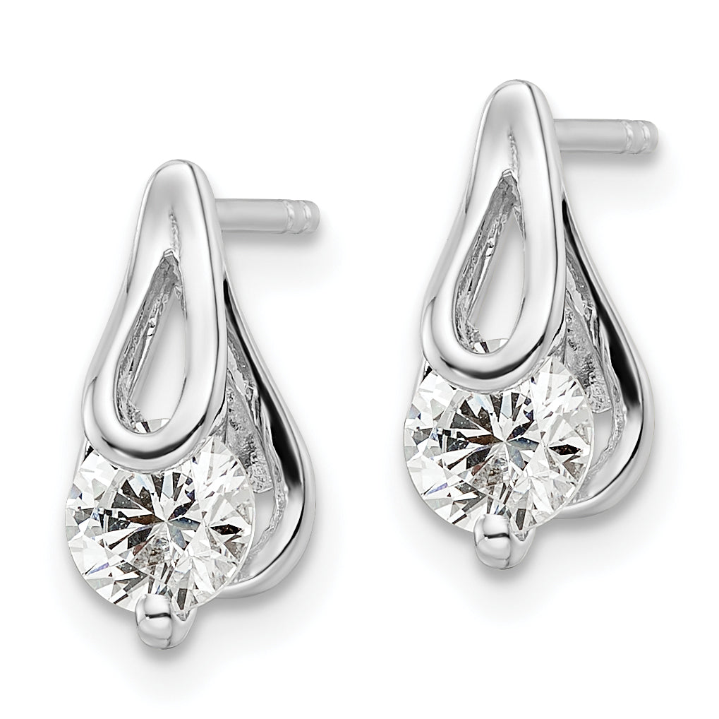 Sterling Silver Rhodium-plated CZ Post Earrings