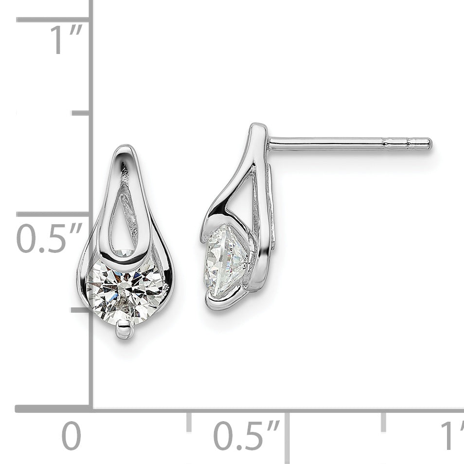 Sterling Silver Rhodium-plated CZ Post Earrings