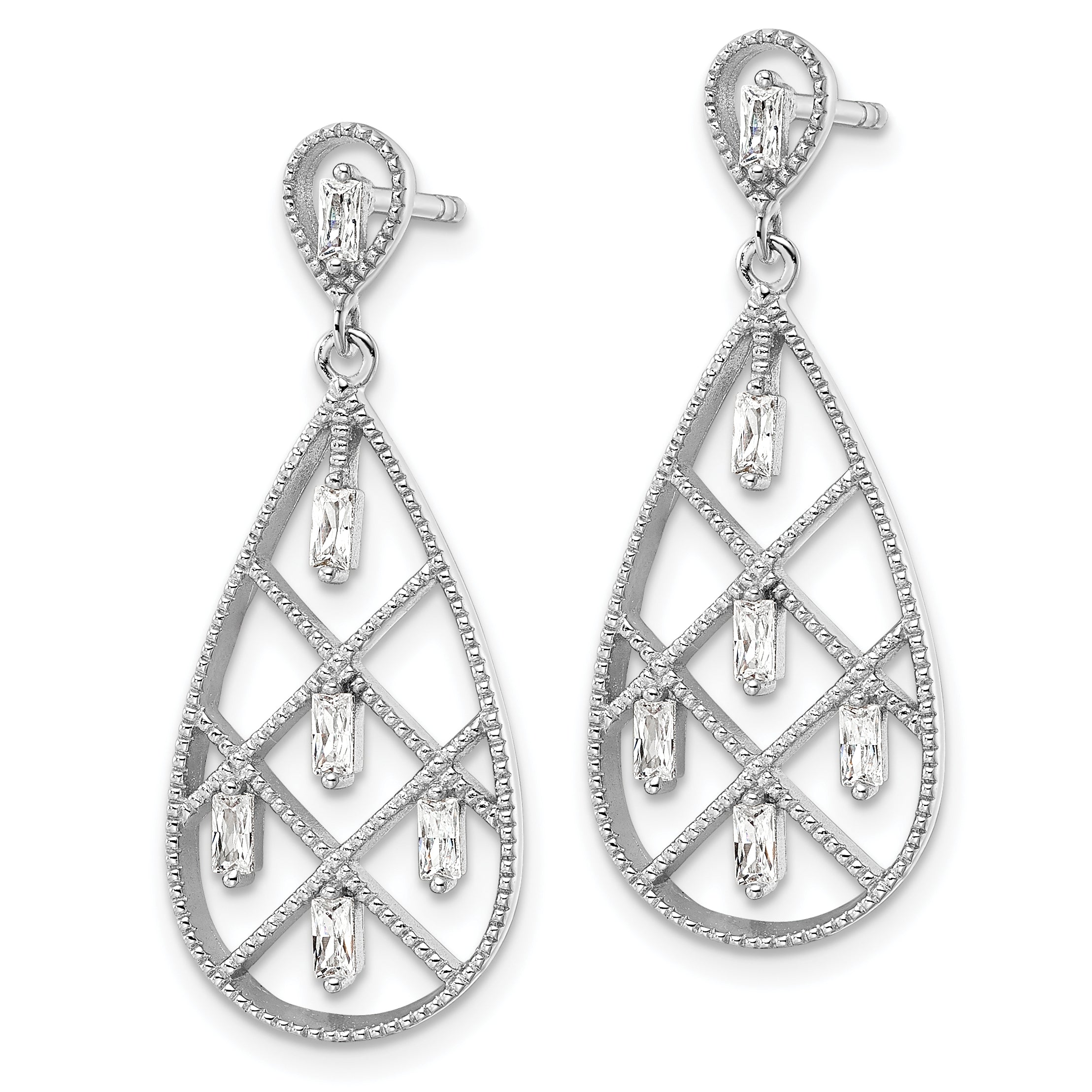 Sterling Silver Rhodium-plated Baguette CZ Teardrop Post Earrings Secondary image