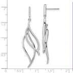 Sterling Silver Rhodium-plated CZ Dangle Leaf Earrings