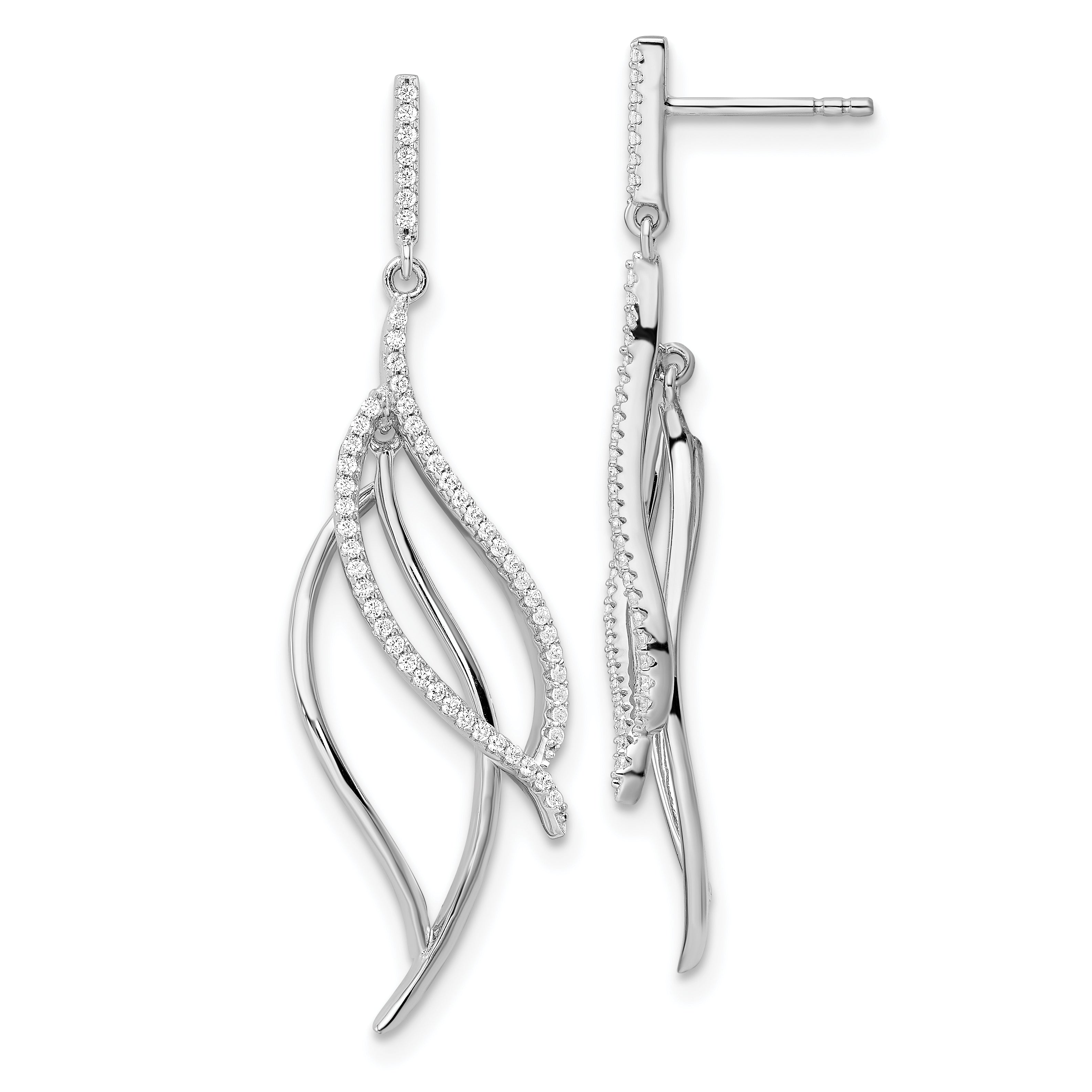 Sterling Silver Rhodium-plated CZ Dangle Leaf Earrings Main image