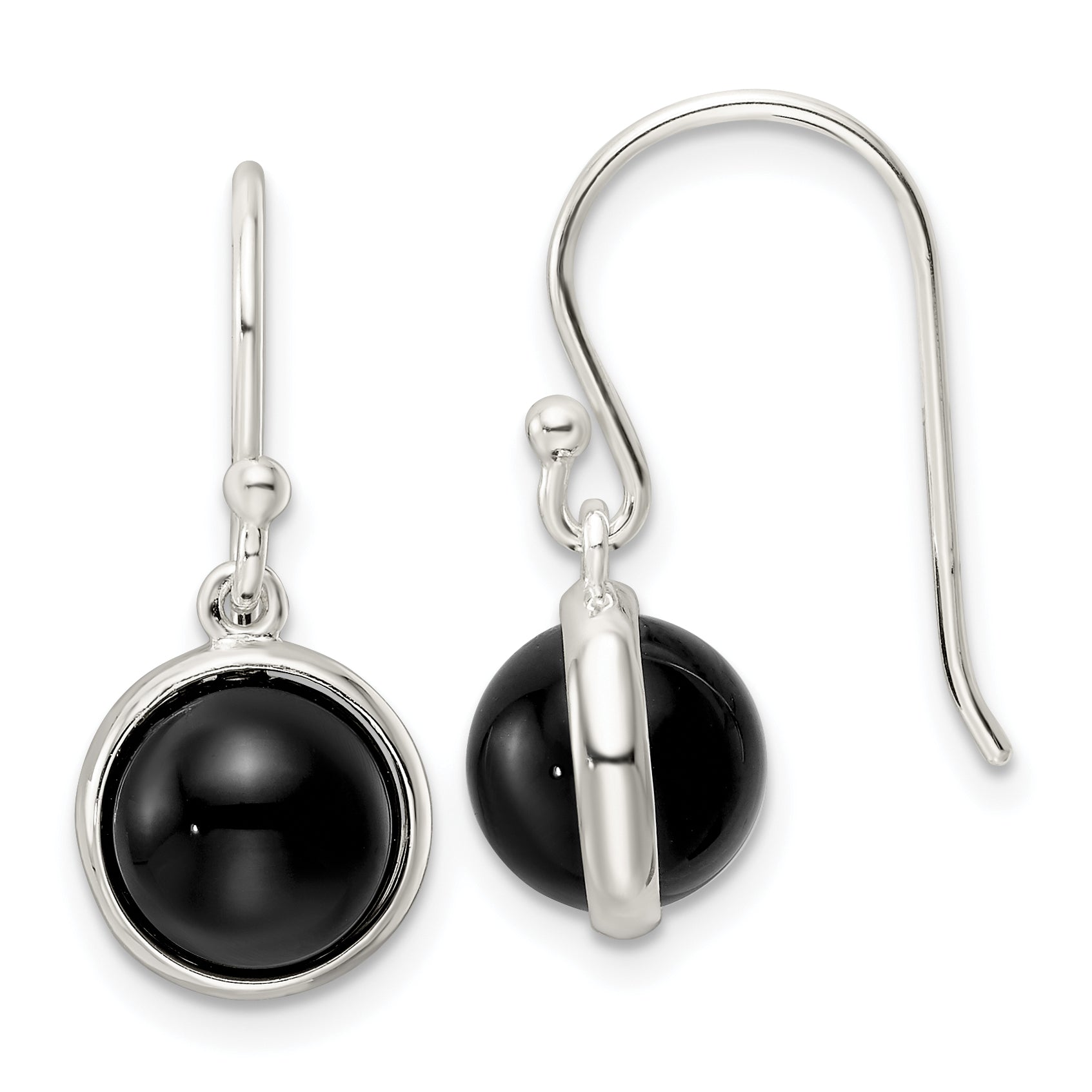 Sterling Silver Polished Onyx Bead Dangle Earrings Main image