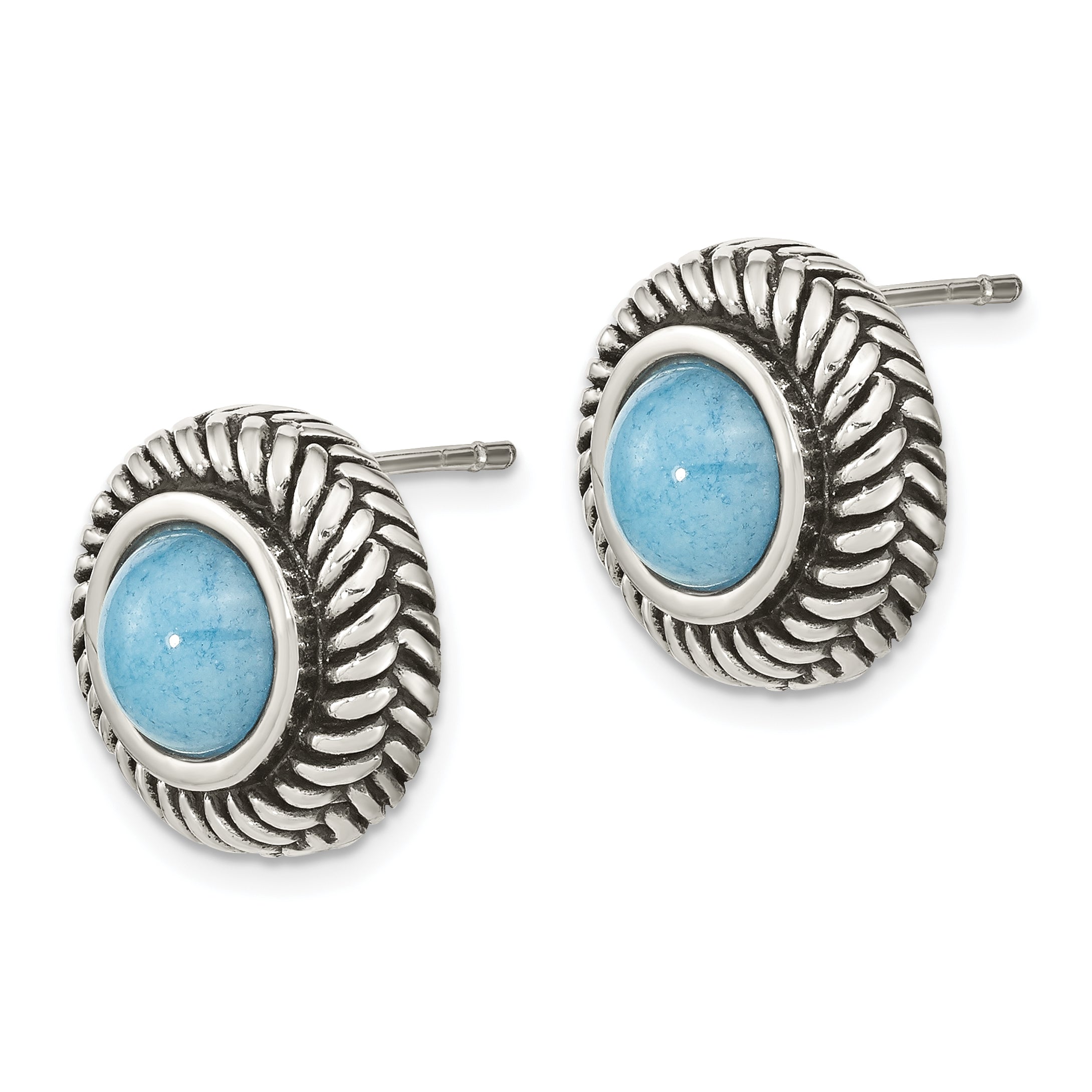 Sterling Silver Polished & Antiqued Imitation Turquoise Circle Post Earring Secondary image
