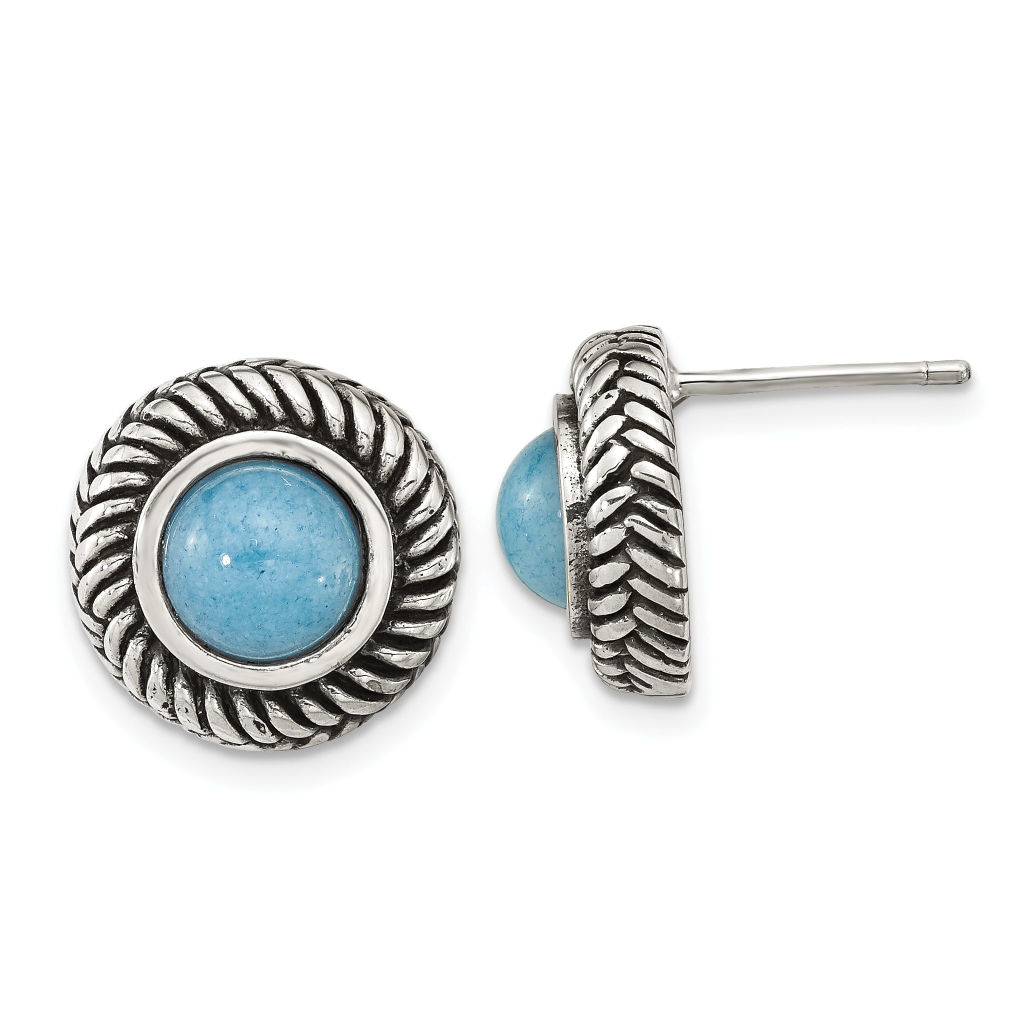 Sterling Silver Polished & Antiqued Imitation Turquoise Circle Post Earring Main image