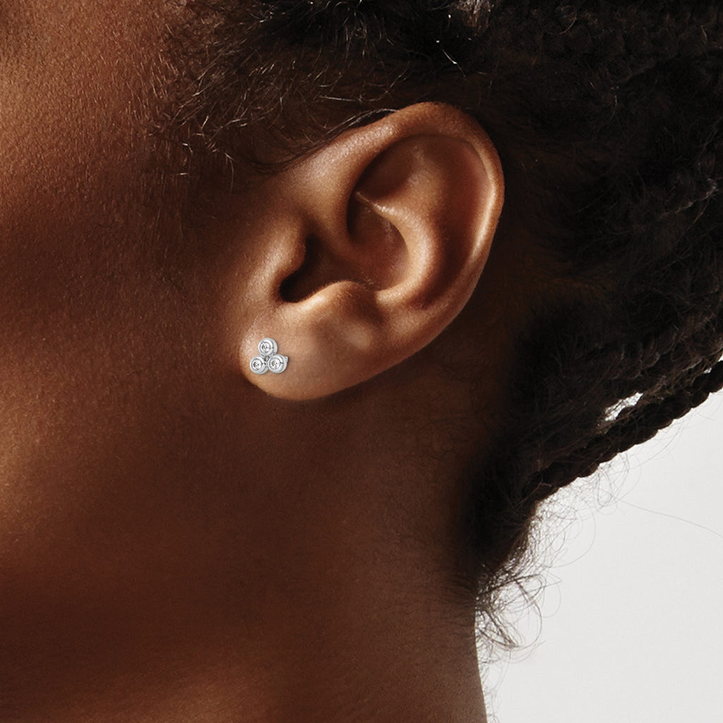Three-Stone Cubic Zirconia Petite Stud Earrings in Sterling Silver, 5.25mm - Sophia Jewelers