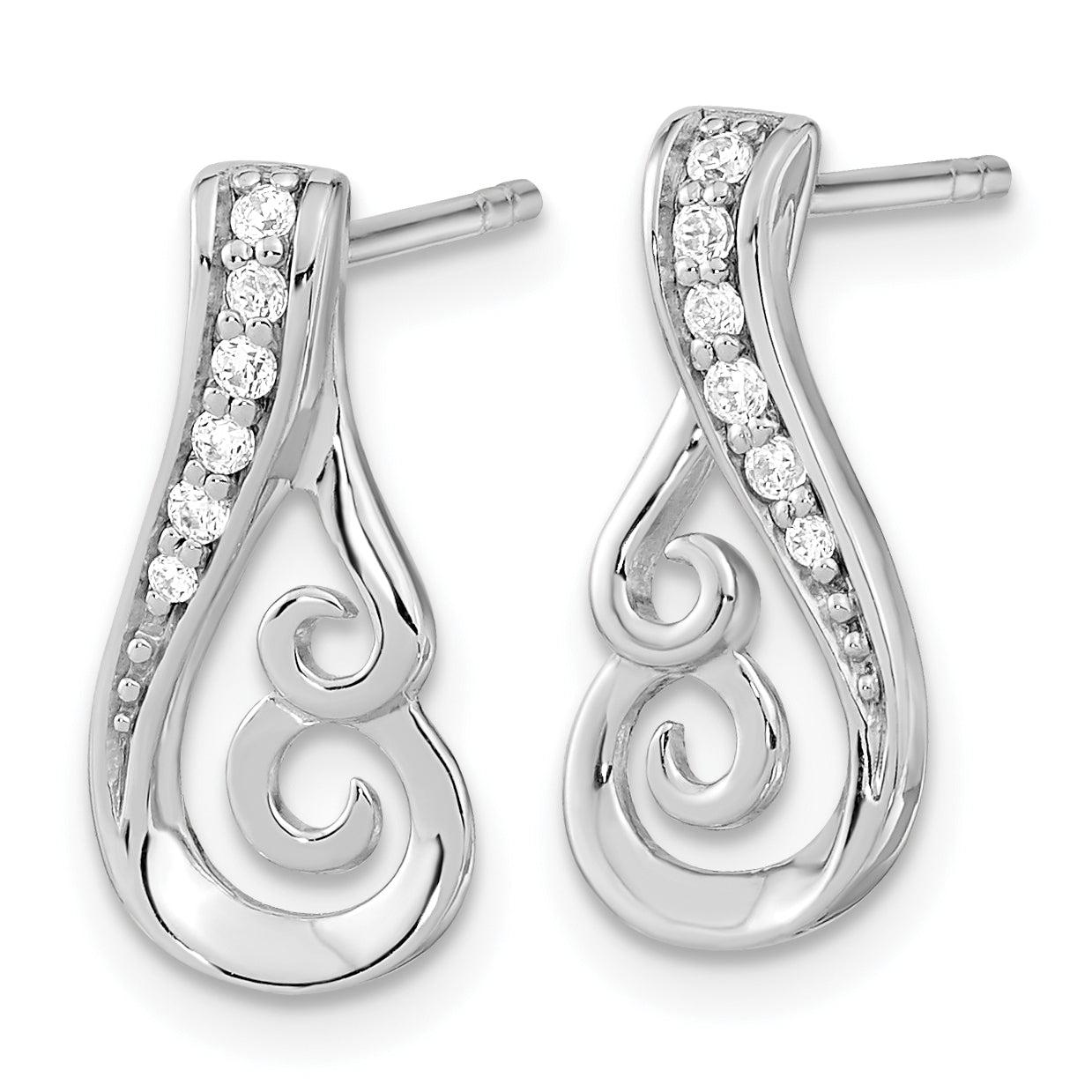 Sterling Silver Rh-plated Polished CZ Post Earrings Secondary image