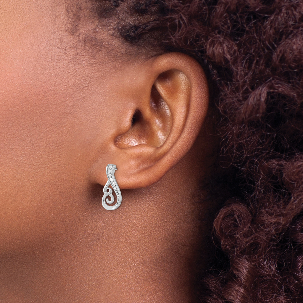 Sterling Silver Rh-plated Polished CZ Post Earrings